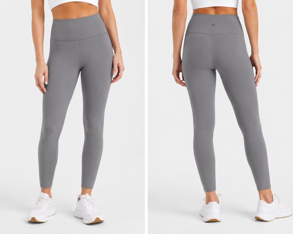 High Waisted Gray Leggings with Reflective Logo